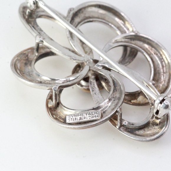 SYMMETALIC STERLING SILVER GARNET MARCASITE PIN - Picture 6 of 9